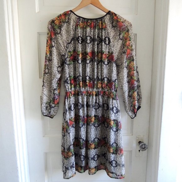 Anthro Sanctuary Black & White Floral Blouson Peasant Dress XS (runs L) - Picture 6 of 8